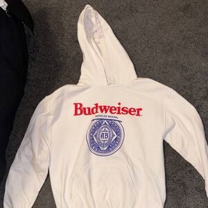 Budweiser Red and Blue Logo White Hoodie